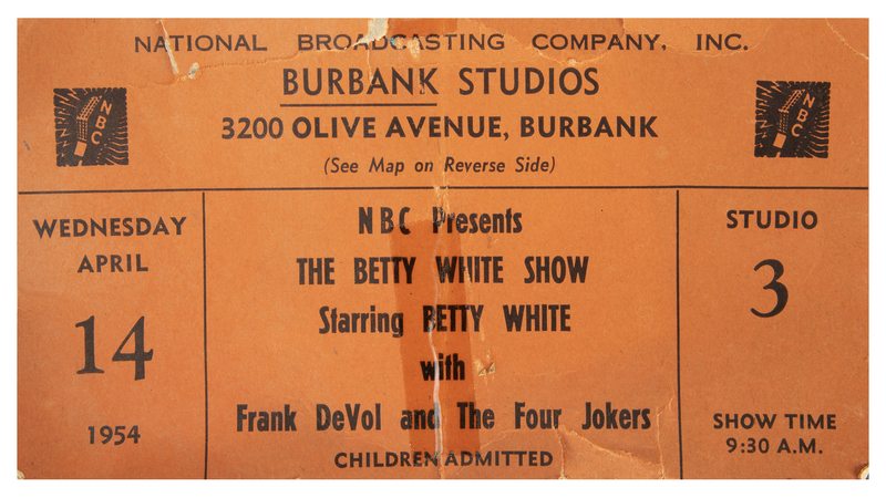 The auction also includes memorabilia from White’s long and storied career in entertainment. Pictured here is an original taping ticket from “The Betty White Show” (NBC, 1954) that’s estimated to sell for $500 to $1,000. (Photo credit: Julien’s Auctions)